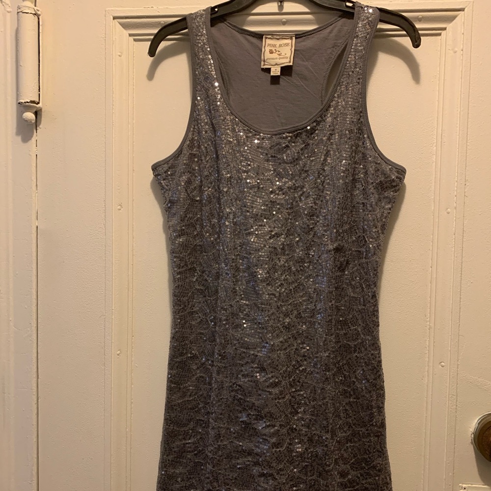 Sequined Silver sleeveless mini dress NWOT